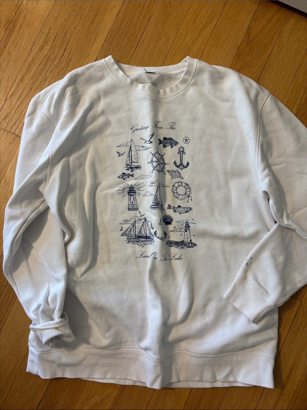 Men's White Crewneck Sweatshirt with Navy Nautical Graphic